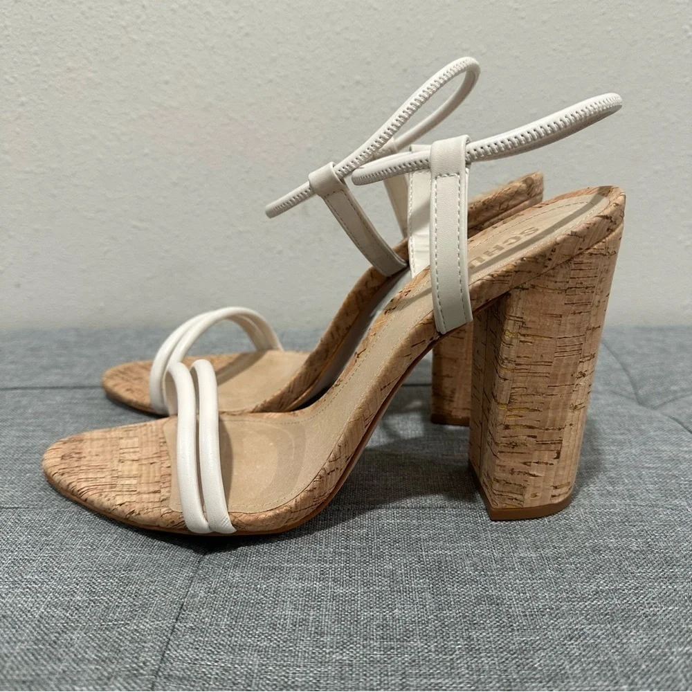 SCHUTZ Gimenez Mid White Cork Heel Sandals